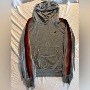 Aviator Nation Gray Hoodie with velvet rainbow accents